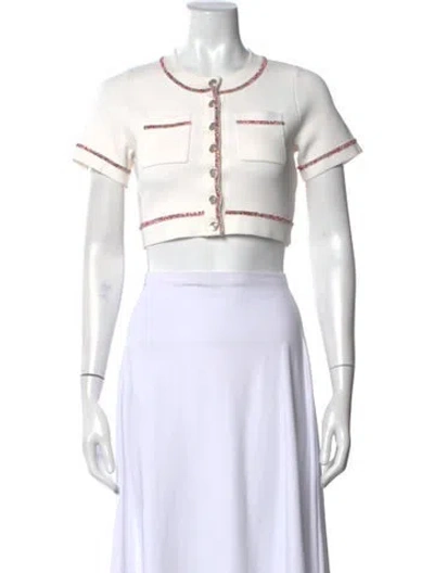 Pre-owned Sandro Crew Neck Short Sleeve Crop Top In White