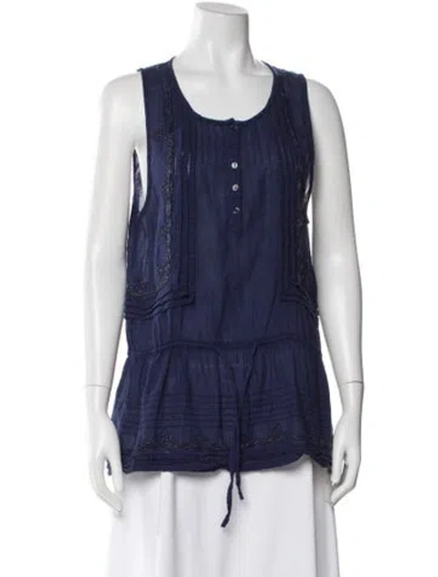 Pre-owned Sandro Crew Neck Sleeveless Blouse In Blue