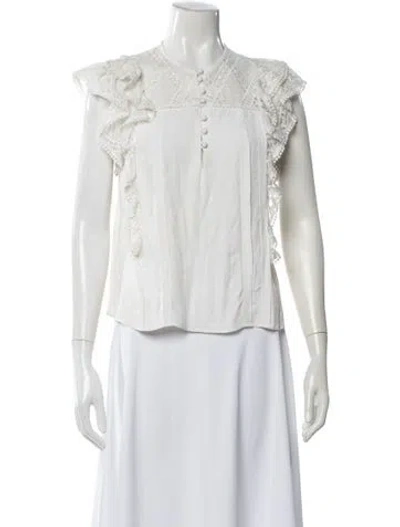 Pre-owned Sandro Crew Neck Sleeveless Blouse In White