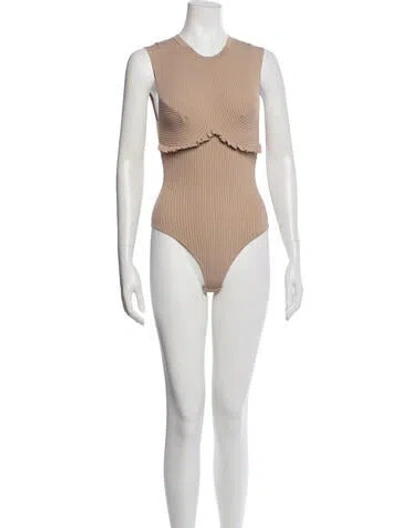 Pre-owned Sandro Crew Neck Sleeveless Bodysuit In Neutrals
