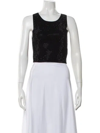 Pre-owned Sandro Crew Neck Sleeveless Crop Top In Black