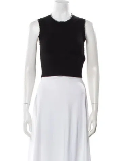 Pre-owned Sandro Crew Neck Sleeveless Crop Top In Black