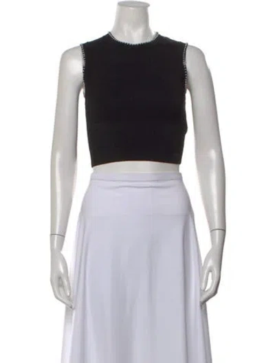 Pre-owned Sandro Crew Neck Sleeveless Crop Top In Black