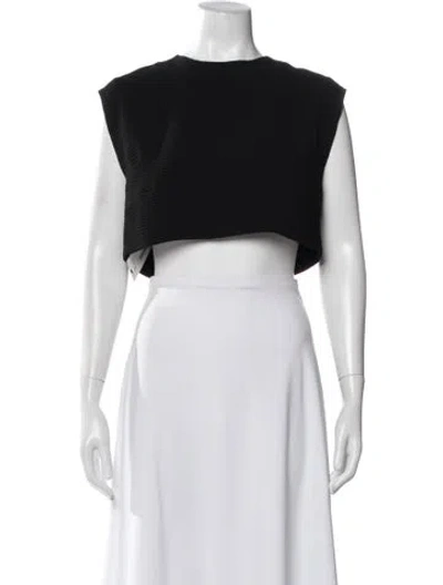 Pre-owned Sandro Crew Neck Sleeveless Crop Top In Black