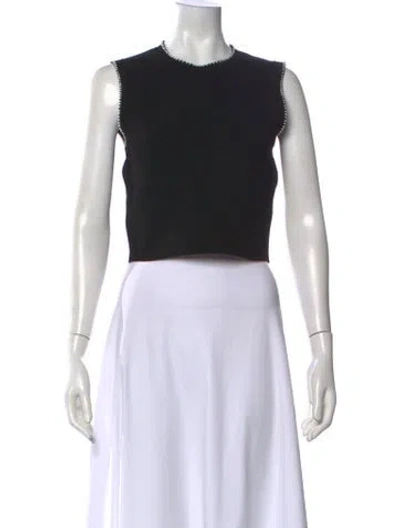 Pre-owned Sandro Crew Neck Sleeveless Crop Top In Black
