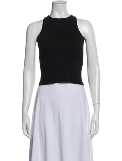 Pre-owned Sandro Crew Neck Sleeveless Crop Top In Black