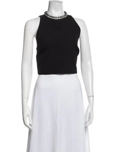 Pre-owned Sandro Crew Neck Sleeveless Crop Top In Black