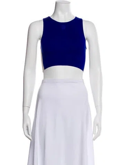 Pre-owned Sandro Crew Neck Sleeveless Crop Top In Blue