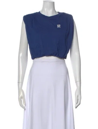 Pre-owned Sandro Crew Neck Sleeveless Crop Top In Blue