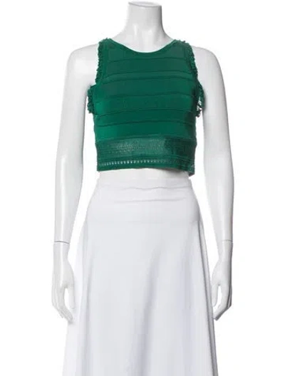 Pre-owned Sandro Crew Neck Sleeveless Crop Top In Green