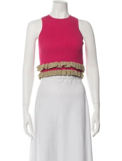 Pre-owned Sandro Crew Neck Sleeveless Crop Top In Multicolor