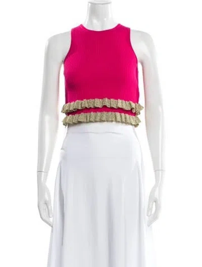 Pre-owned Sandro Crew Neck Sleeveless Crop Top In Pink