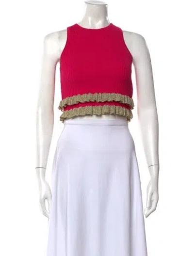 Pre-owned Sandro Crew Neck Sleeveless Crop Top In Pink