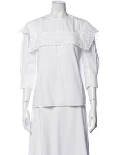 Pre-owned Sandro Crew Neck Three-quarter Sleeve Blouse In White