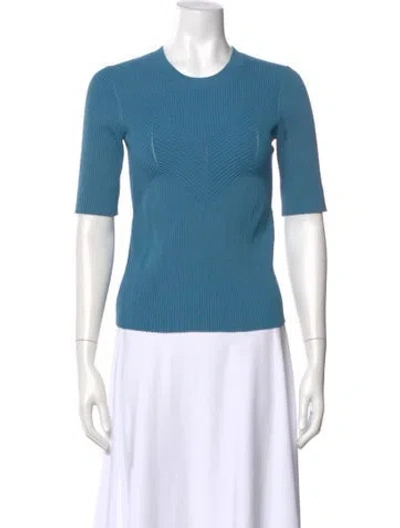 Pre-owned Sandro Crew Neck Three-quarter Sleeve Top In Blue