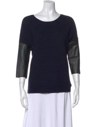 Pre-owned Sandro Crew Neck Three-quarter Sleeve Top In Blue