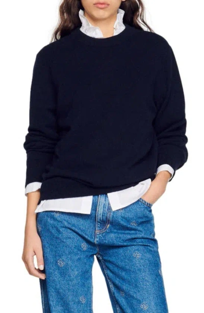 Sandro Crewneck Cashmere Jumper In Navy