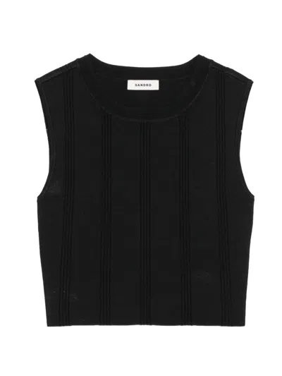 Sandro Crew-neck Crop Top In Black