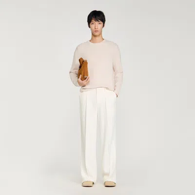 Sandro Crew-neck Sweater In Seed Stitch In Nude
