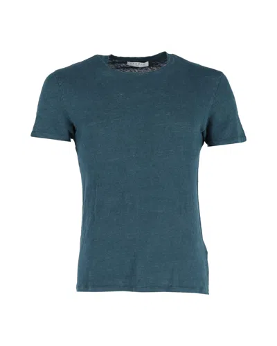 Pre-owned Sandro Crewneck T-shirt In Green Linen In Blue