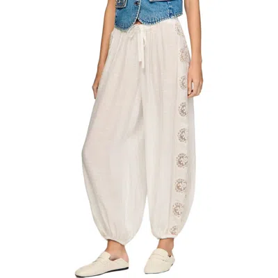 Sandro Crinkled Wide-leg Trousers In White