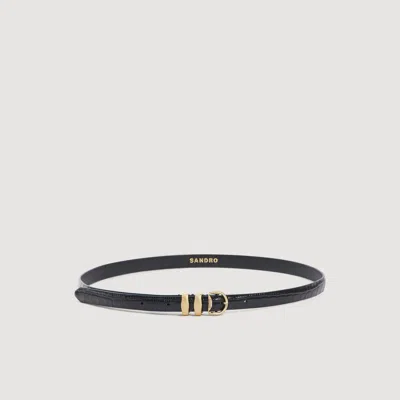 Sandro Croc-effect Leather Belt In Black