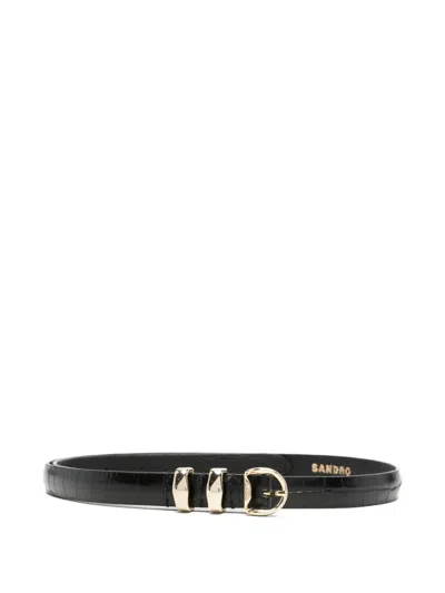 Sandro Croc-embossed Leather Belt In Black