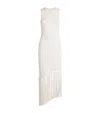 Sandro Heloise Asymmetric Fringe-trim Midi Dress In Beige