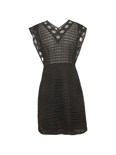 Pre-owned Sandro Crochet Lace Mini Dress In Black
