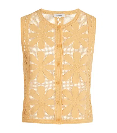 Sandro Crochet Sleeveless Cardigan In Yellow