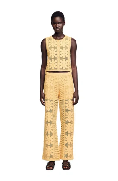 Sandro Crochet Straight-leg Trousers In Yellow