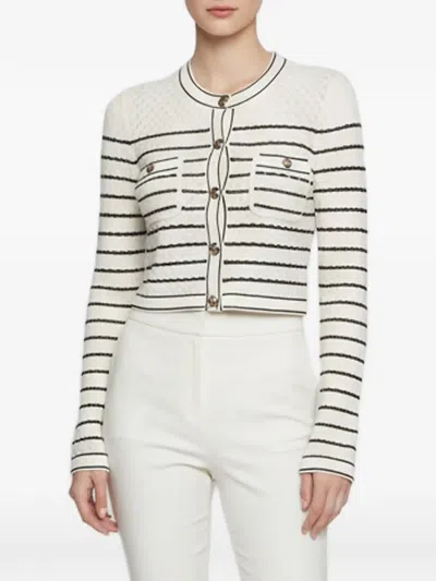 Pre-owned Sandro Crochet Striped Cardigan In White