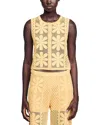 Sandro Loulou Floral Crochet Sleeveless Cardigan In Yellow