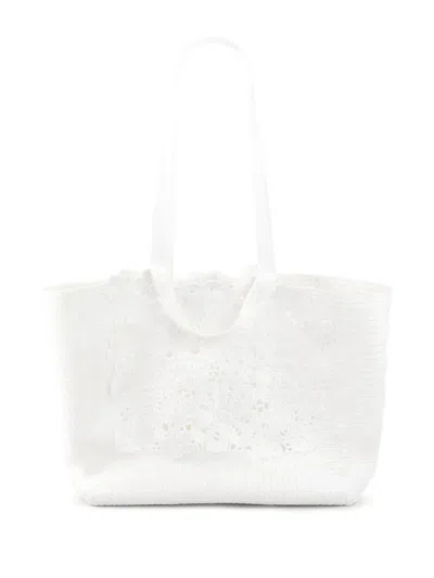Sandro Crochet Tote Bag In White