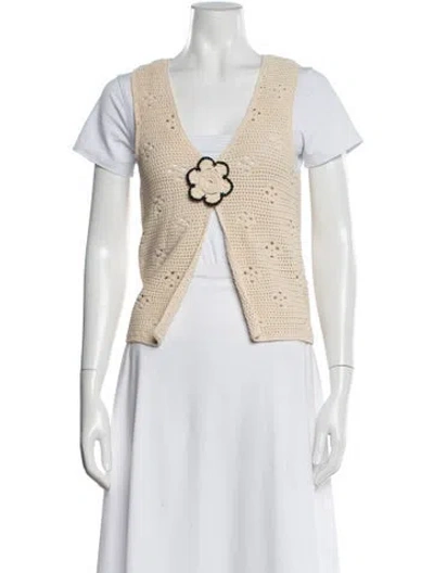 Pre-owned Sandro Crochet V-neck Sweater In Neutrals
