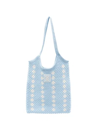 Sandro Crocheted Shoulder Bag In Blue