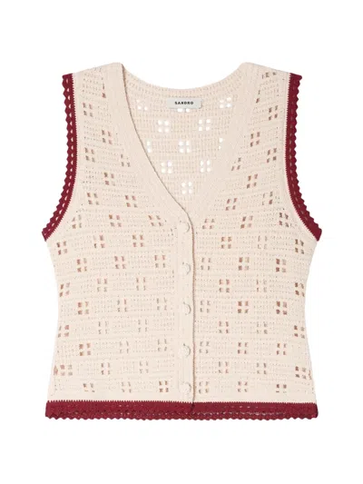 Sandro Crochet-knit Vest In Neutral