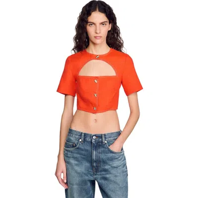 SANDRO SANDRO CROP TOP WITH CUTOUT DESIGN