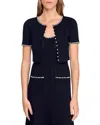 Sandro Cropped Beaded Cardigan In Black