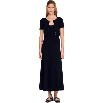 Sandro Cropped Beaded Cardigan In Black