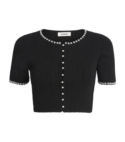 SANDRO CROPPED BEADED CARDIGAN