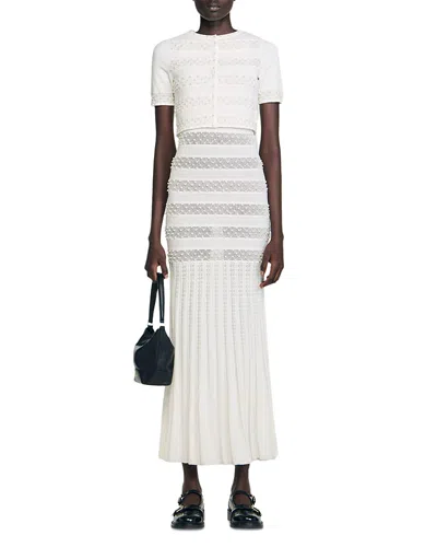 Sandro Cropped Beaded Cardigan In White