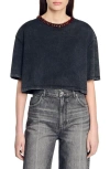 SANDRO SANDRO CROPPED BEADED T-SHIRT