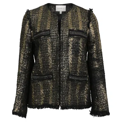 Sandro Cropped Blazer In Metallic Tweed In Green
