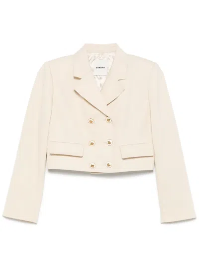Sandro Cropped Blazer In Neutrals