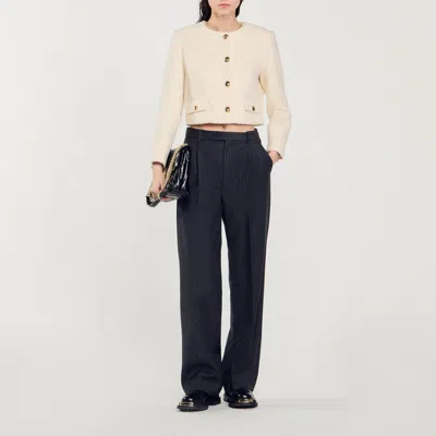 Sandro Cropped Bouclé Wool Jacket In White