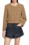 Sandro Cropped Button-down Jacket In Brown