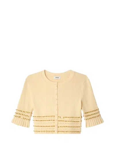 Sandro Cropped Cardigan With Tassels In Yellow