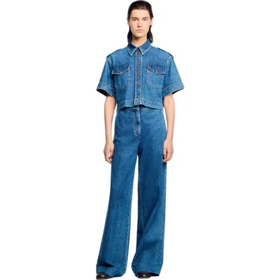 SANDRO SANDRO CROPPED DENIM SHIRT