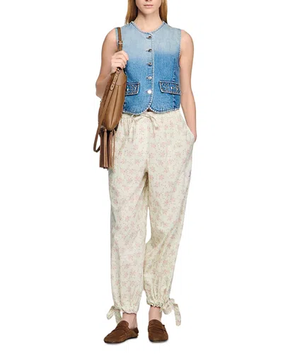 Sandro Cropped Denim Vest In Blue
